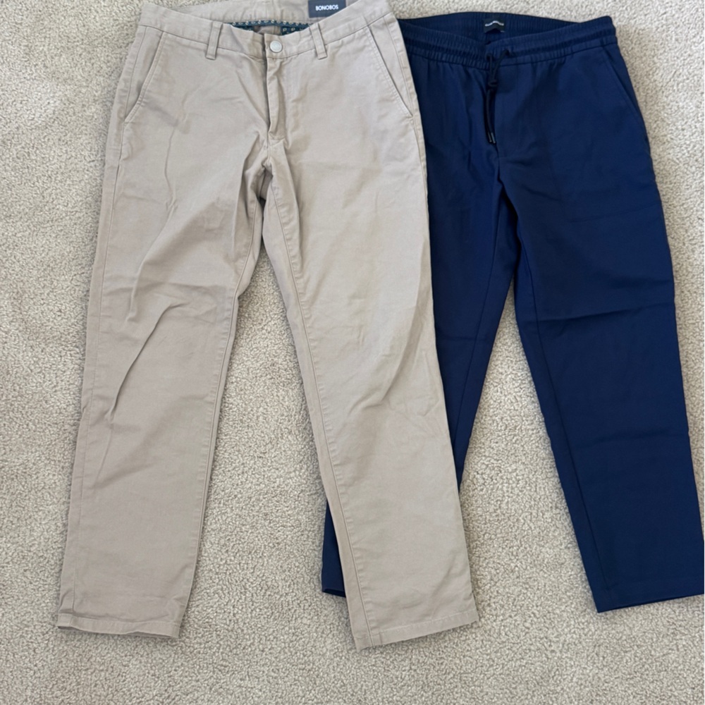 Bonobos Tan Chinos and Navy Jogger Pants Duo